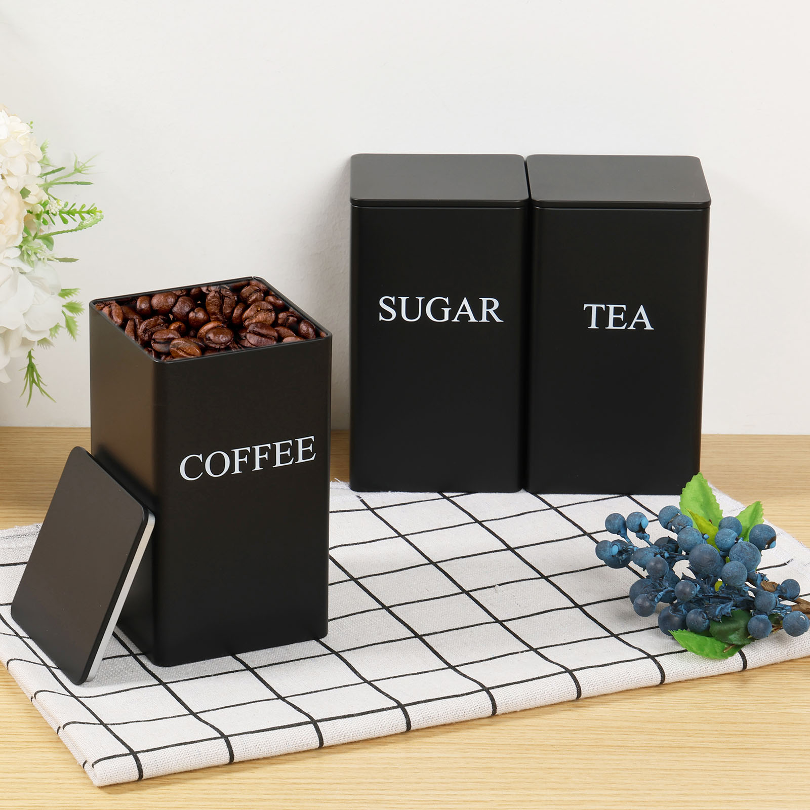 Coffee Tea Sugar Canister Set - 3Pcs 커피 콩 저장 용기 차