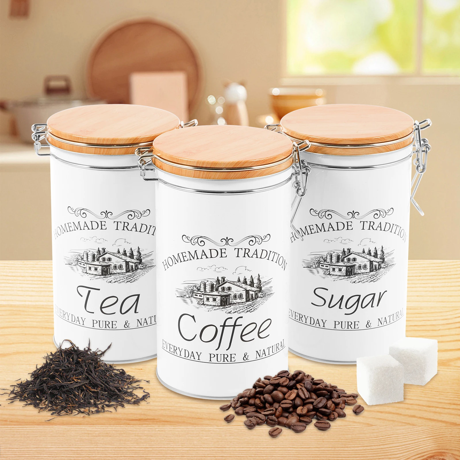 Coffee Tea Sugar Canister Set - 3개 세트 차 커피 설탕 용기