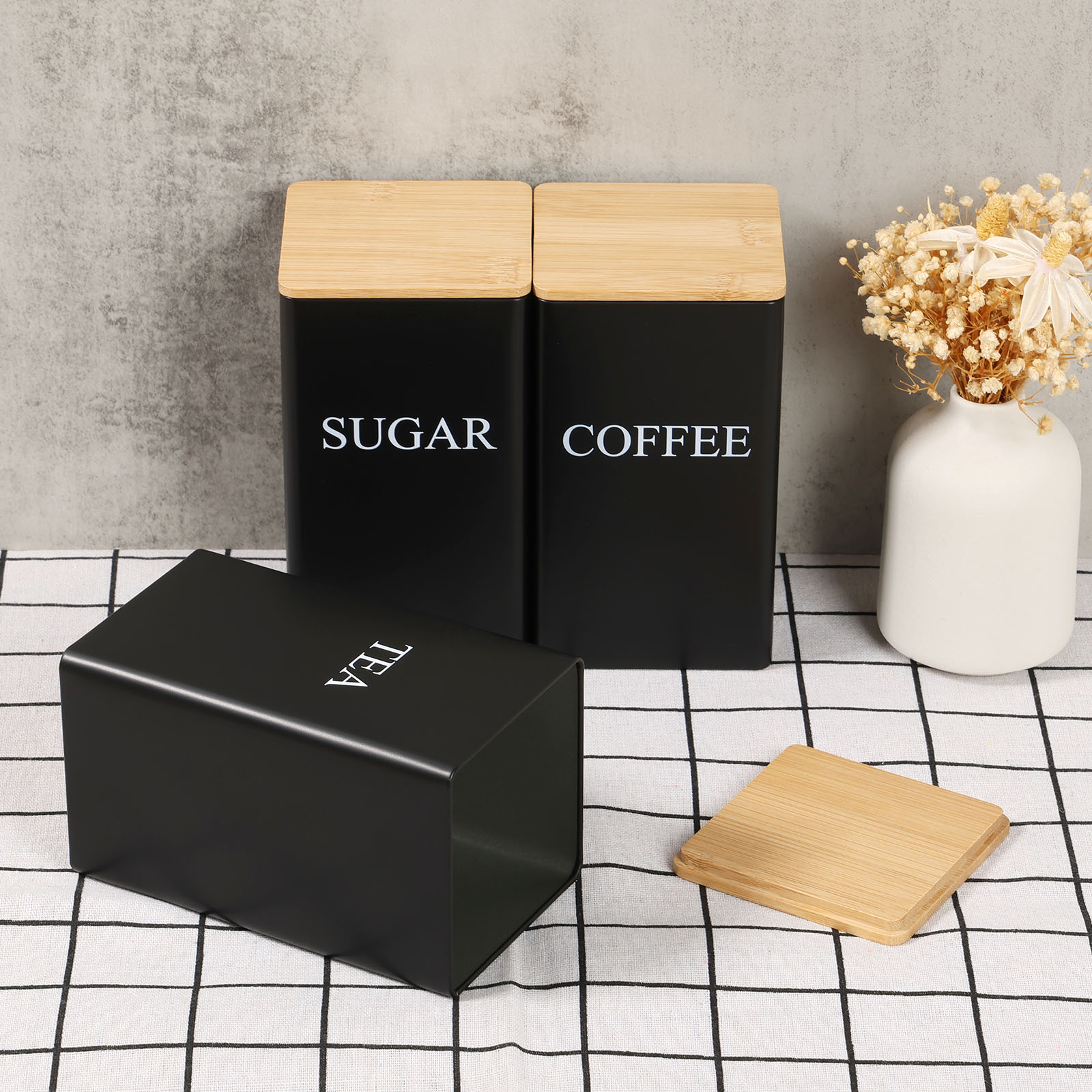 Coffee Tea Sugar Canister Set - 커피 콩 저장 용기 금속 커피
