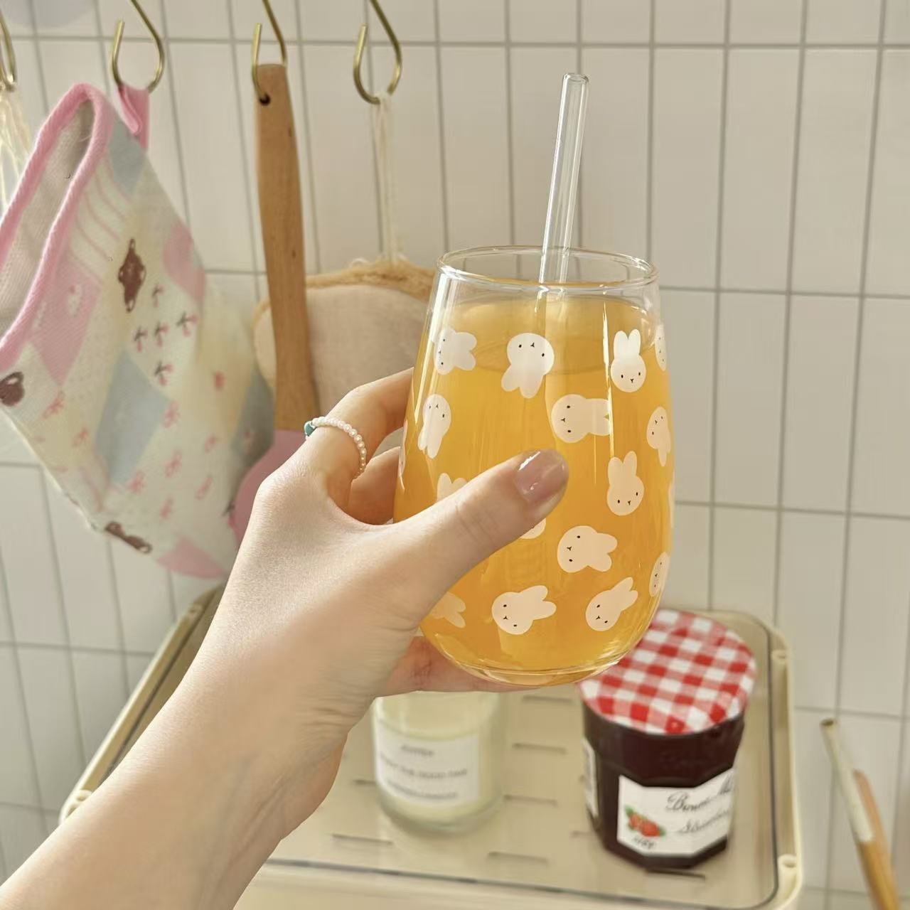 귀여운 미피 토끼 프린트 유리 텀블러 대용량 물컵 -  - Mug Tea Coffee 리뷰 및 가격