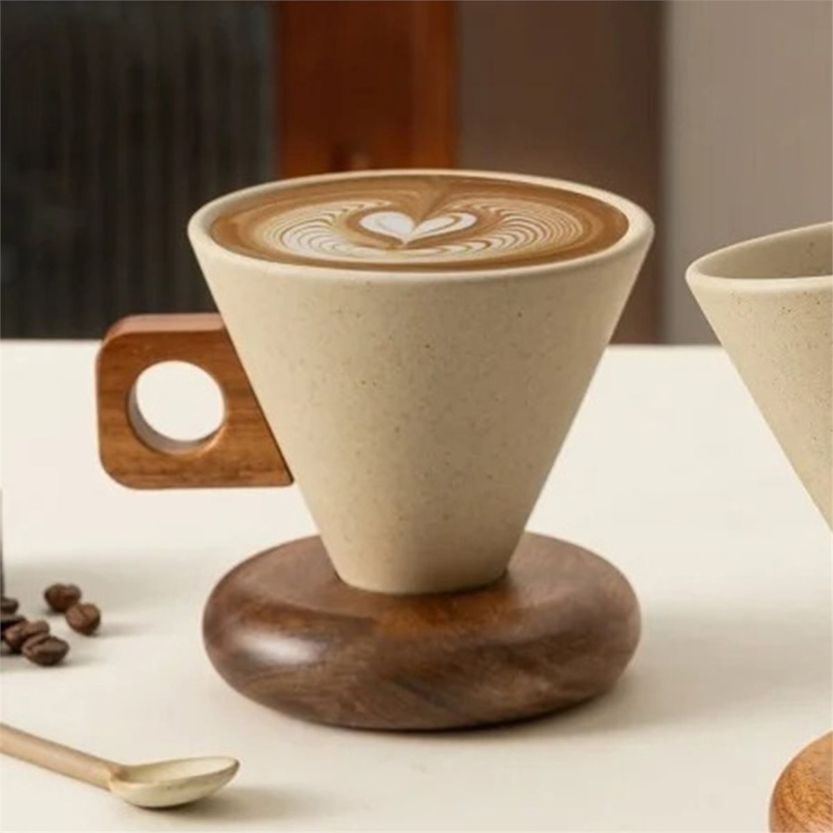 세라믹 커피컵 & 나무 받침 스푼 세트 레트로 커피 머 - Coffee & Tea - Pastry Góc Xanh 리뷰 및 가격