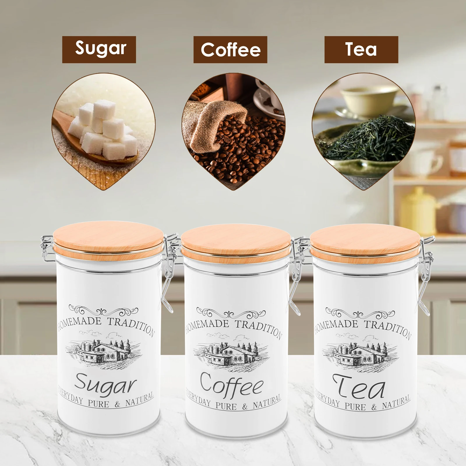 3개 세트 차 커피 설탕 용기 금속 커피 원두 보관 용 - Coffee Tea Sugar Canister Set 리뷰 및 가격