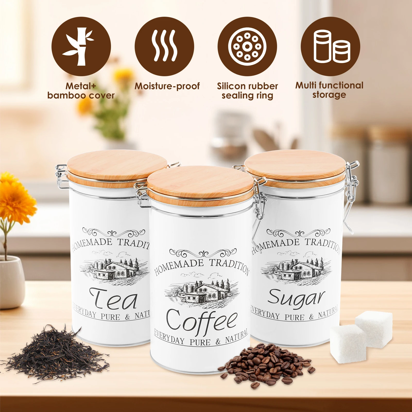 3개 세트 차 커피 설탕 용기 금속 커피 원두 보관 용 - Coffee Tea Sugar Canister Set 리뷰 및 가격