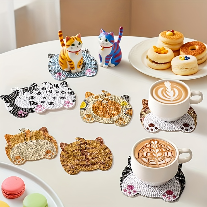 8피스 DIY 다이아몬드 페인팅 나무 컵받침 세트, 귀 - Mug Tea Coffee 리뷰 및 가격