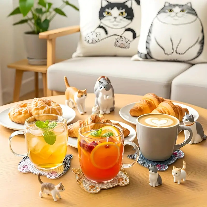 8피스 DIY 다이아몬드 페인팅 나무 컵받침 세트, 귀 - Mug Tea Coffee 리뷰 및 가격